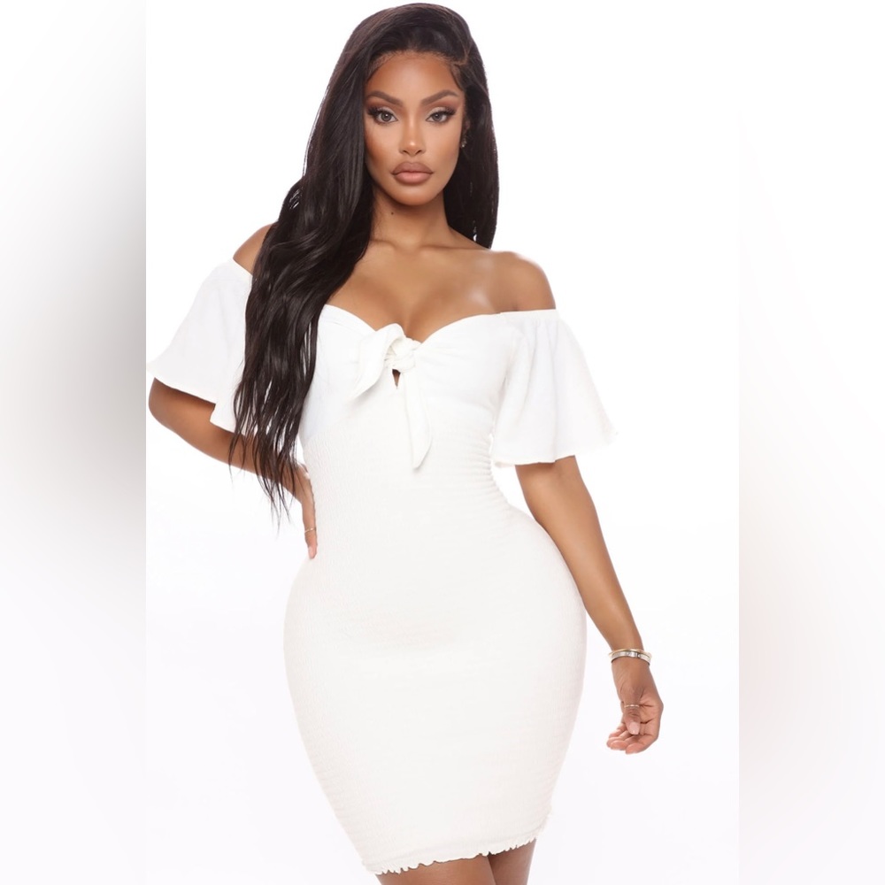 FashionNova smocked off the shoulder mini